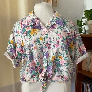 Vintage Floral Colorful Boho Button Down Shirt L
